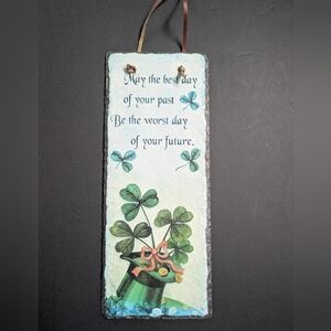 St. Patrick's Day Slate Wall Plaque Shamrocks Irish Leprechaun Hat Home Decor